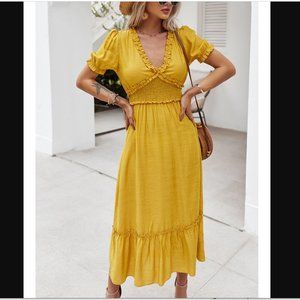 NWT Short Sleeved V-Neck Midi Dress, size Large, 10-12